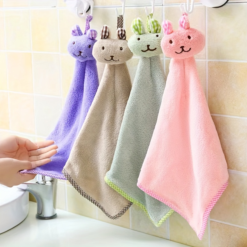 

1pc Super Soft Coral Velvet Hand Towel With Cute Rabbit Pattern - Perfect For Bathroom And Kitchen Use