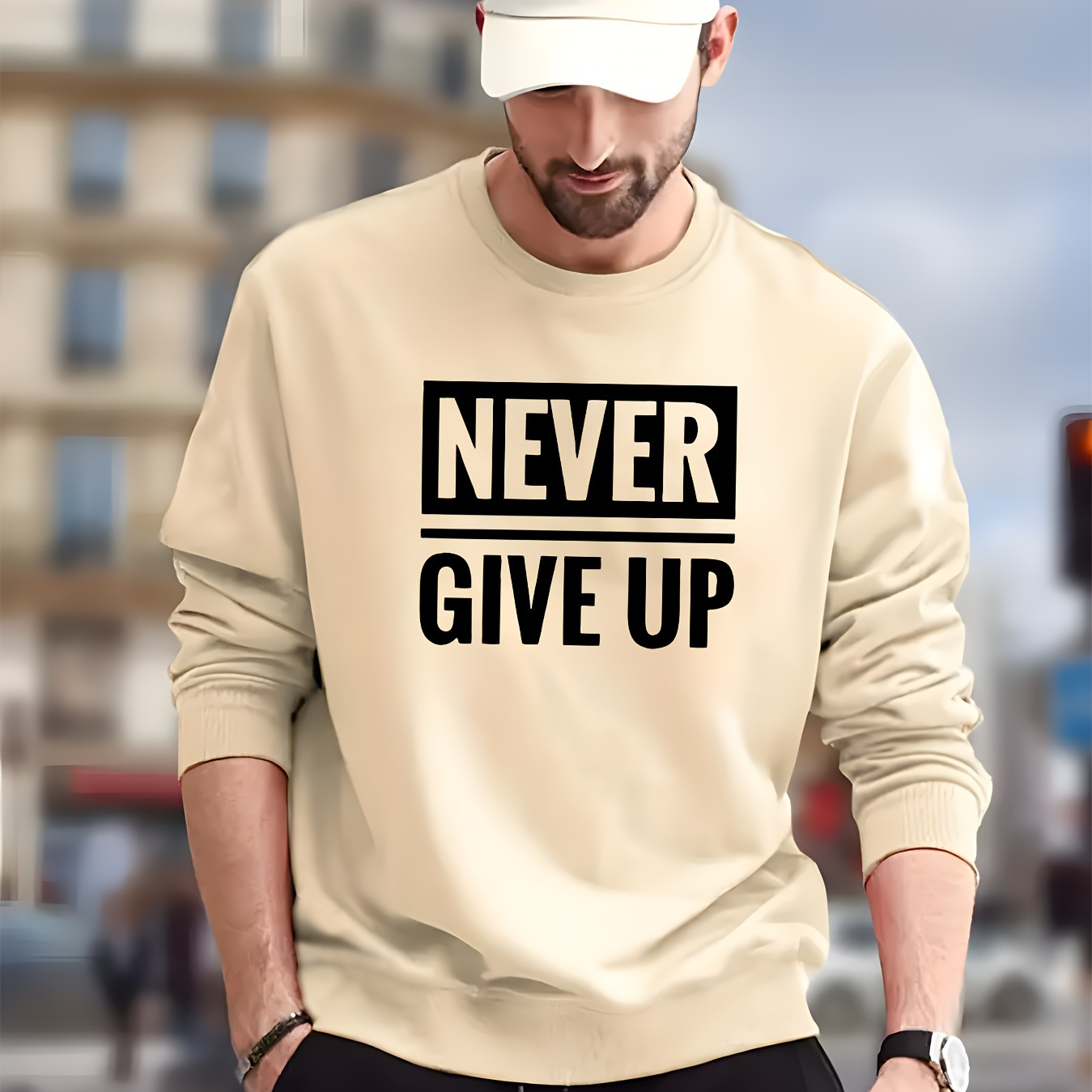 

Fashionable Men's Casual Letter Print, Long Sleeve Round Neck Sweatshirt, Suitable For Outdoor Sports, For Autumn And Winter, Can Be Paired With Hip-hop Necklace, As Gifts
