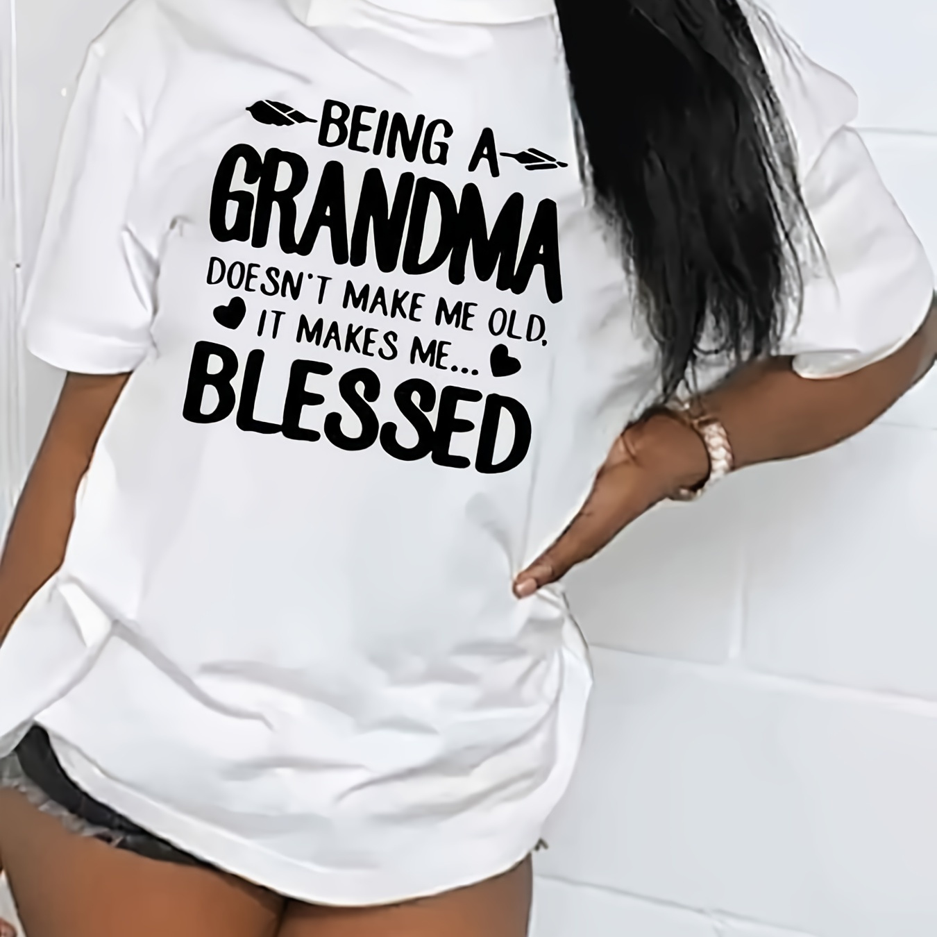 

Blessed Grandma Print T-shirt, Short Sleeve Crew Neck Casual Top For Spring & Summer, Women's Clothing