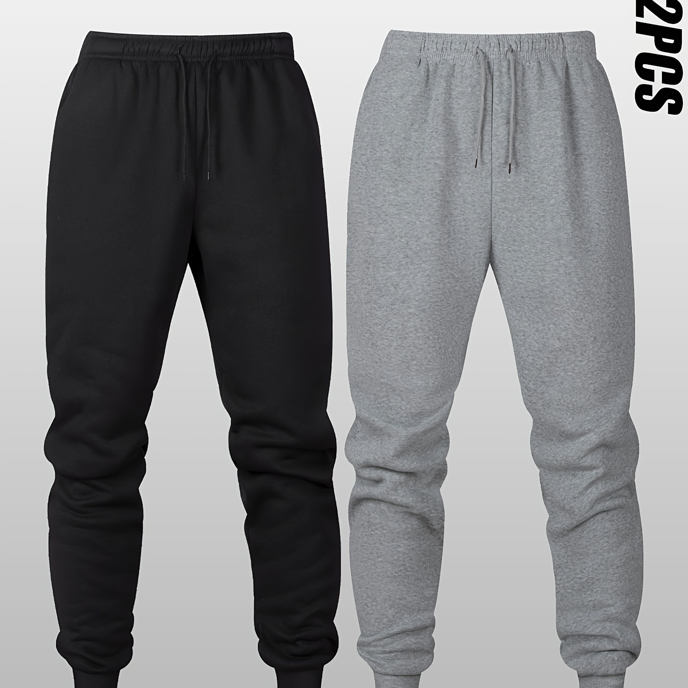 

Men's 2pcs Fleece Joggers - Casual & Sporty Drawstring Sweatpants, Breathable Polyester, Fall/winter Outdoor Activities