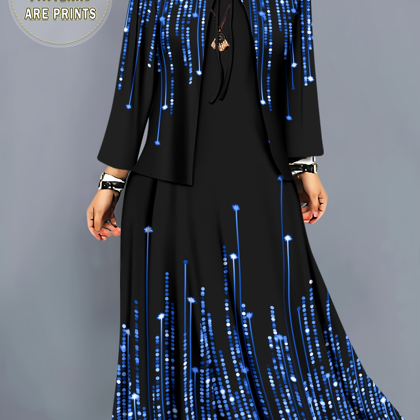 Black & Blue Sequin 2pcs Evening Dress Set