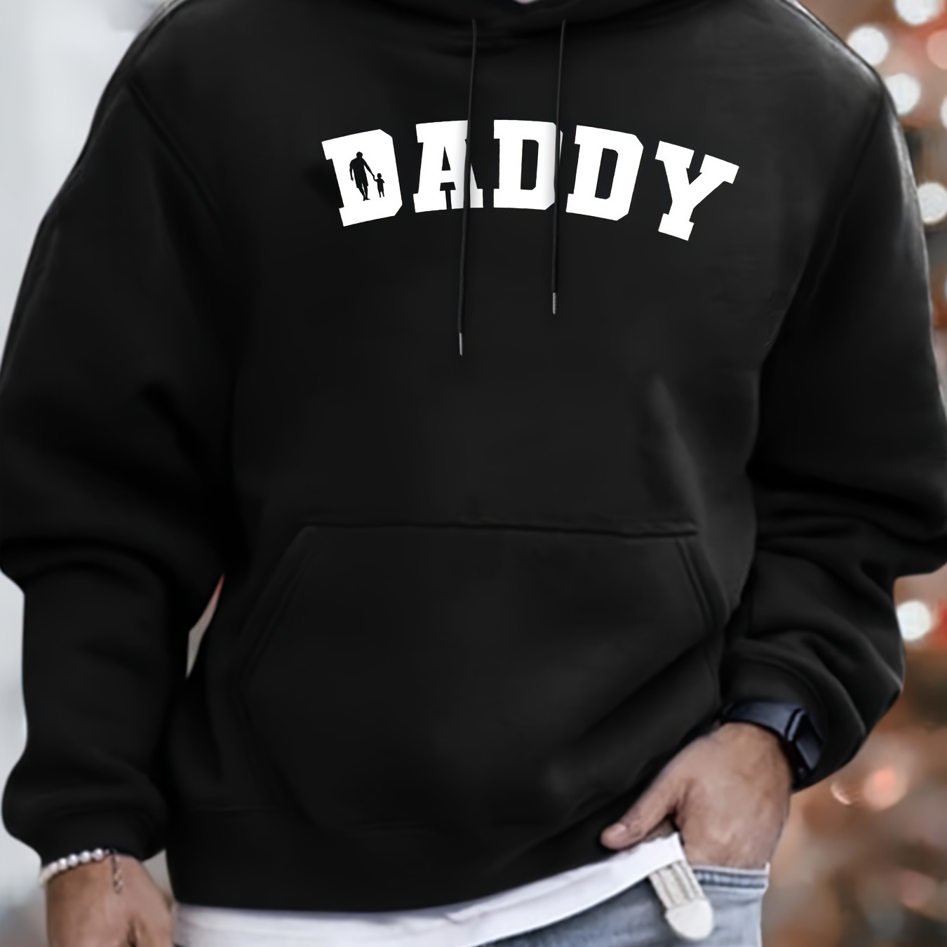 

Daddy Print Kangaroo Pocket Hoodie, Casual Long Sleeve Hoodies Pullover Sweatshirt, Men's Clothing, For