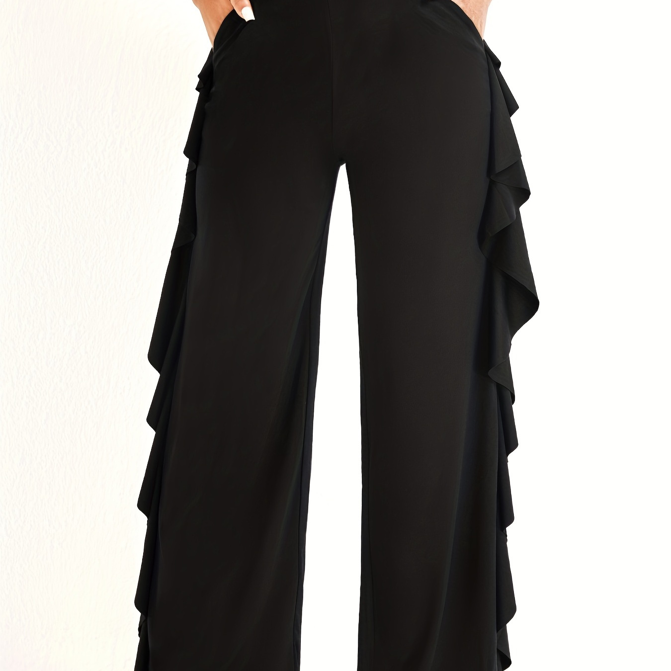 Retro Fringe Hem Wide Leg Pants, Casual Loose Pants For Spring & Fall, Women's Clothing