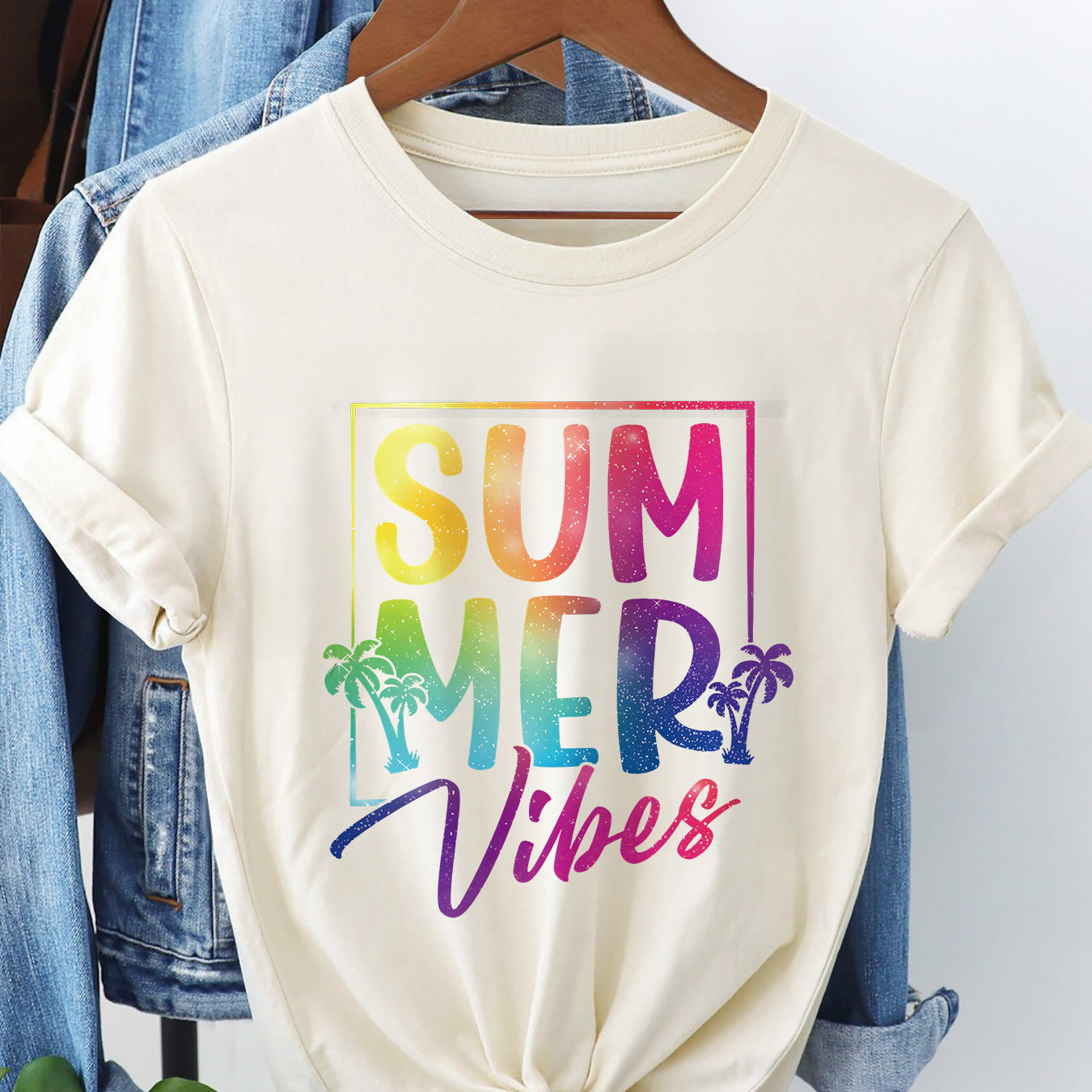 

Summer Print T-shirt, Short Sleeve Crew Neck Casual Top For Summer & Spring, Women's Clothing