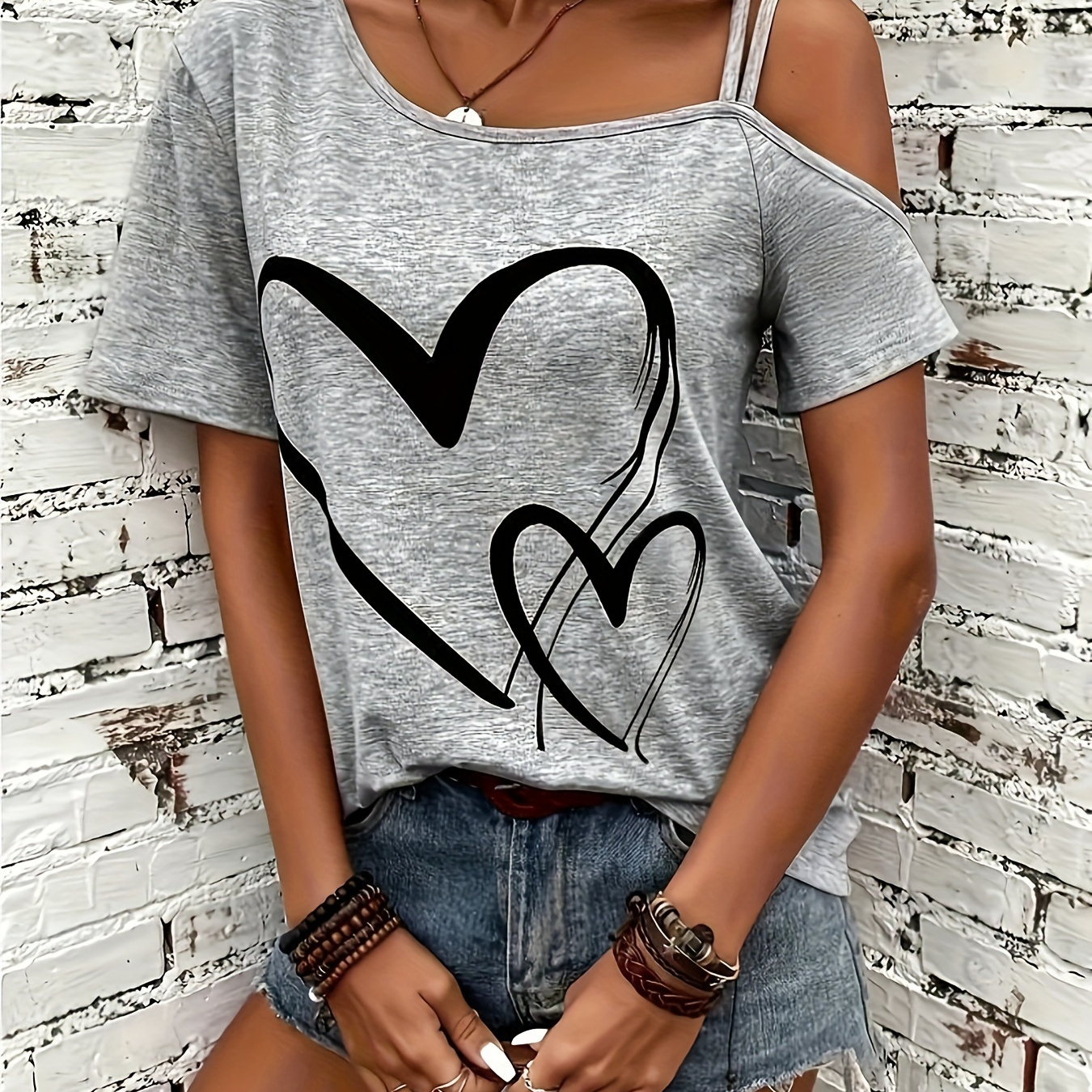 

-shaped T-shirt Neckline Short T-shirt, Suitable For Spring And Summer, Women's Top T-shirt