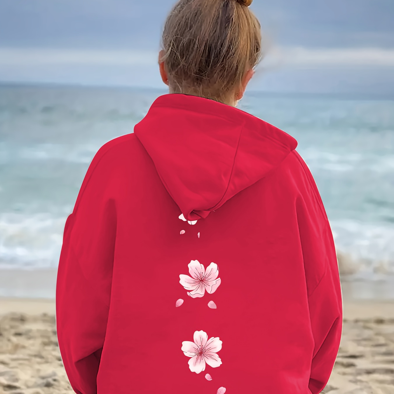 

Women's Cherry Blossom Hoodie - Casual Long Sleeve Pullover With Kangaroo Pocket, Polyester, Machine Washable - Fall/winter