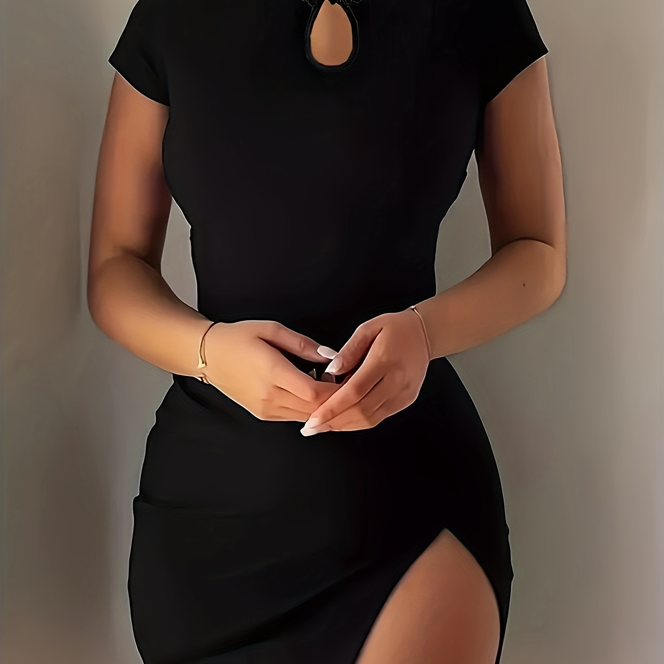 

Women Sexy Round Neck Side Split Mini Dress