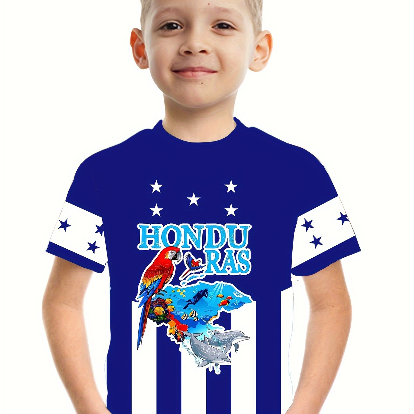 

Cool Honduras Parrot 3d Print Boys Creative T-shirt, Casual Lightweight Comfy Short Sleeve Tee Tops, Boys Clothes For Summer