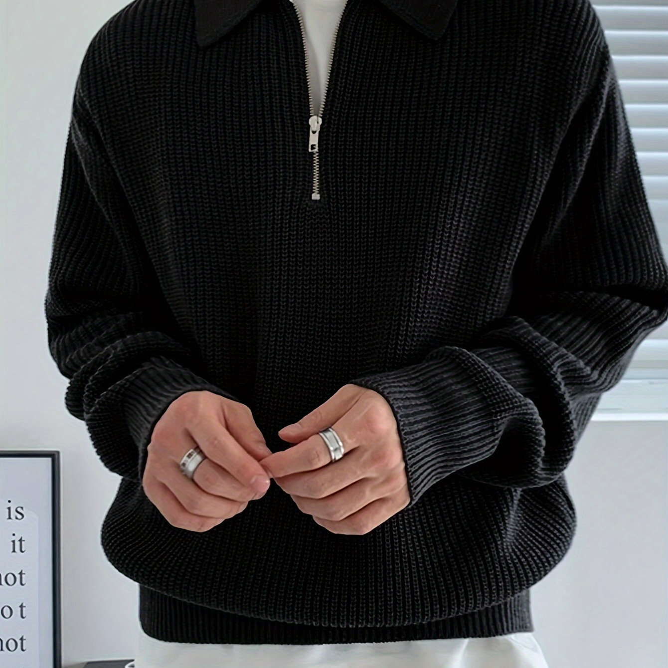 

And , Lapel Half Zip Long Knit Sweater, And For Outerwear