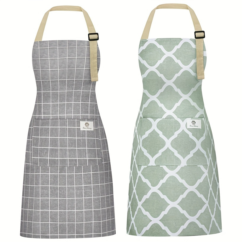 

2pcs Aprons With Pockets, Linen Waterproof Kitchen Cooking Aprons, Chef Apron With Adjustable Neck Strap And Long Ties, Home Kitchen Supplies