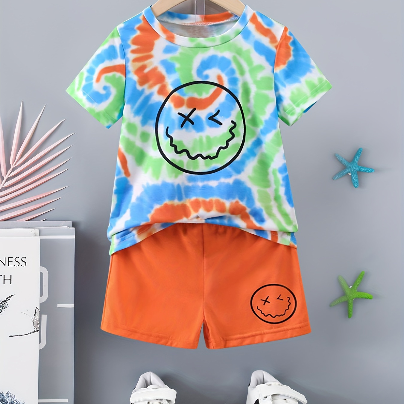 

Colorful Tie Dye Expression Graphic Print, 2pcs Boys Casual Short Sleeve T-shirt & Shorts Set, Boys Clothing For Summer, As Gifts