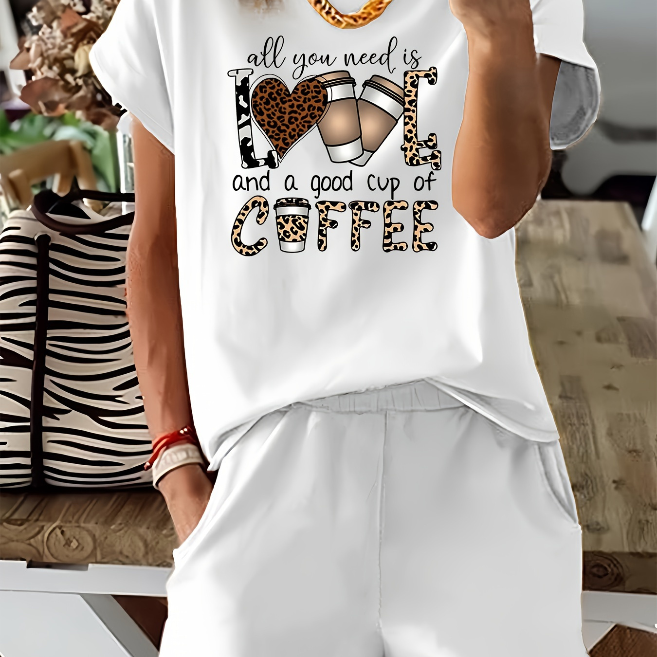 

Letter Print 2 Piece Set, Short Sleeve T-shirt & Shorts, Women's Clothing