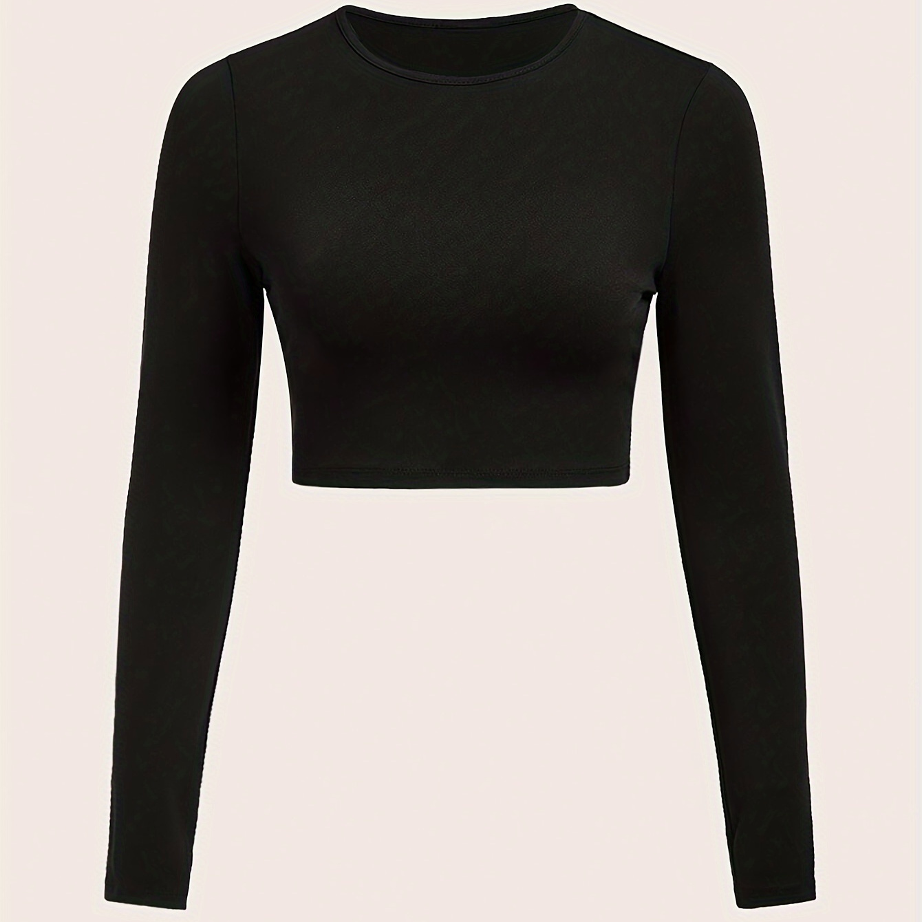 

Solid Color Top, Casual Long Sleeve Crew Neck Top For Spring & Fall, Women's Clothing