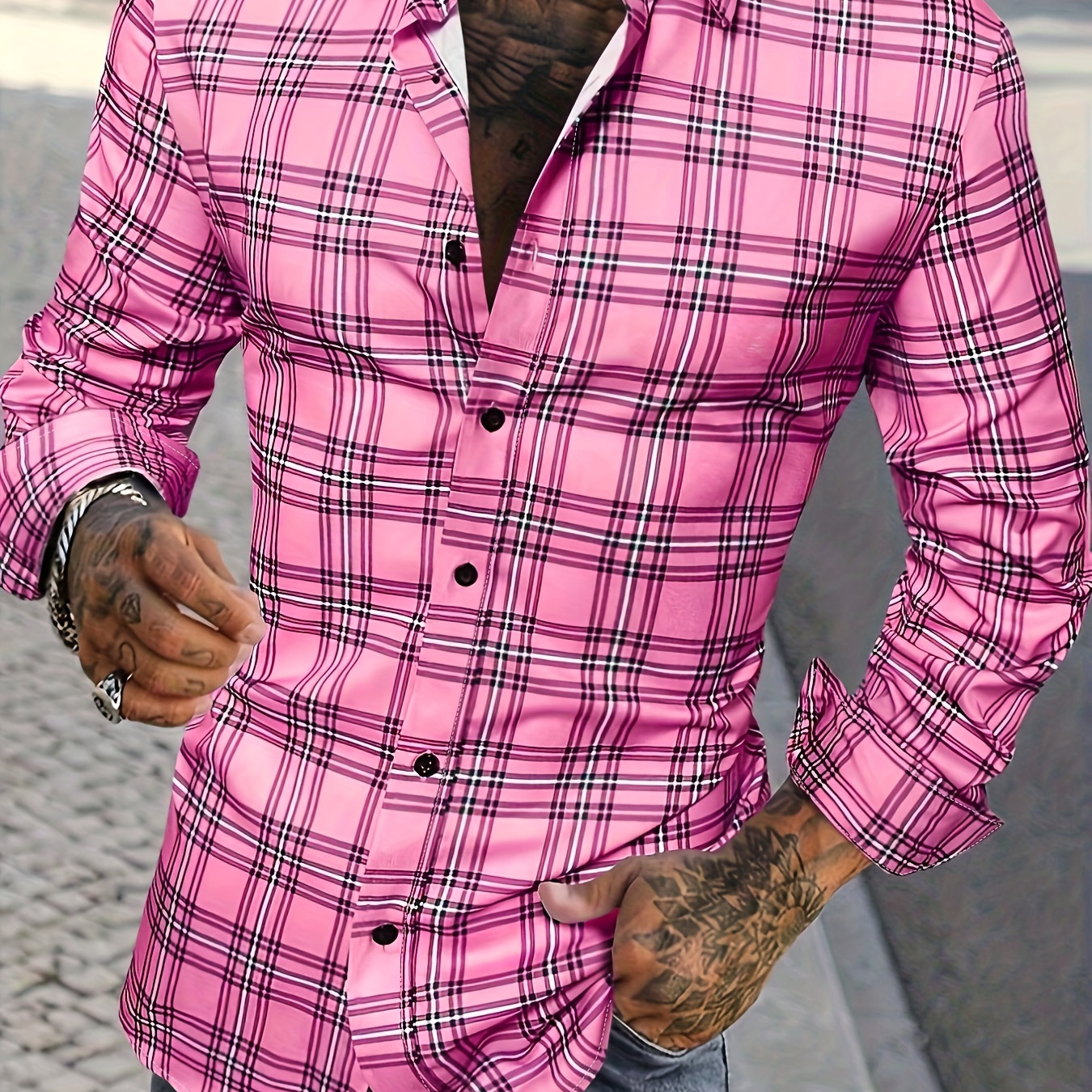 

Men's Plaid Long Sleeve Lapel Shirt Top, Casual Button Up Shirt For Casual Daily Wear