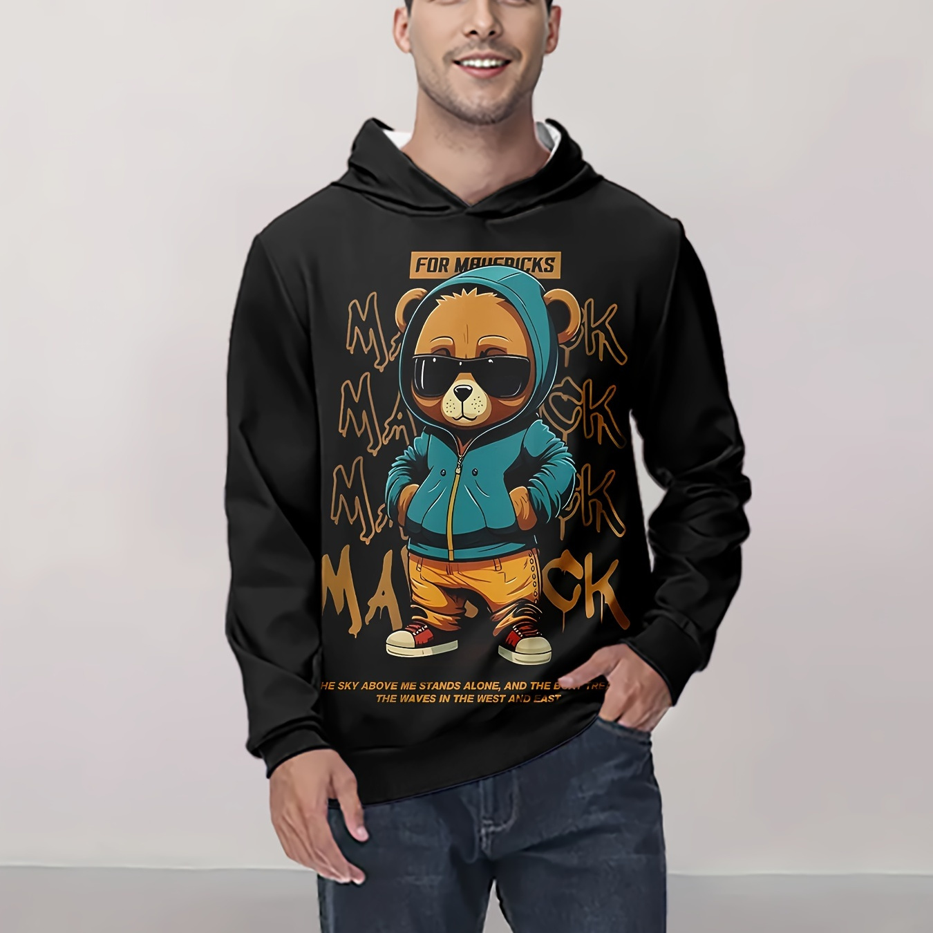 

Sweat à capuche décontracté en polyester pour homme - Tissu % polyester avec manches longues, imprimé cool, légèrement extensible, sweat-shirt à capuche pour la mode , cadeau pour /