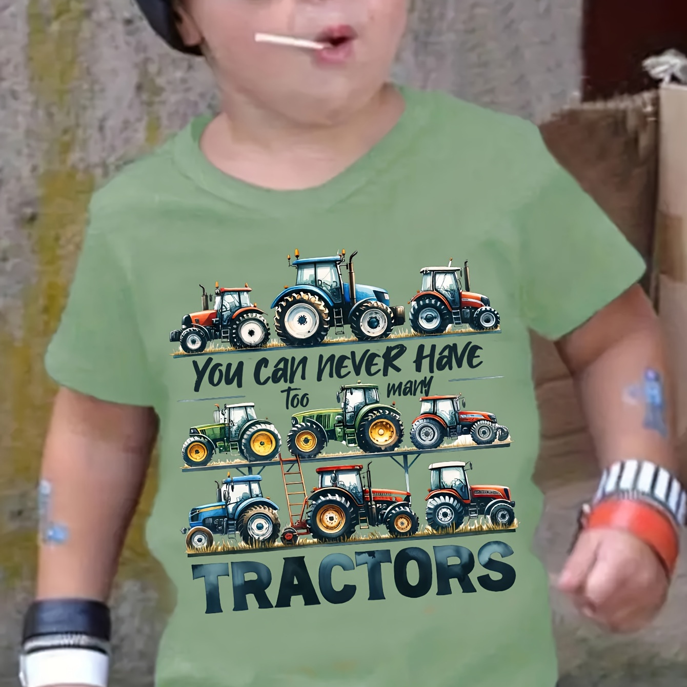 

Boys Tractors Print Short Sleeve T-shirt, Round Neck Breathable Comfortable Casual Tee Tops For Kids Children