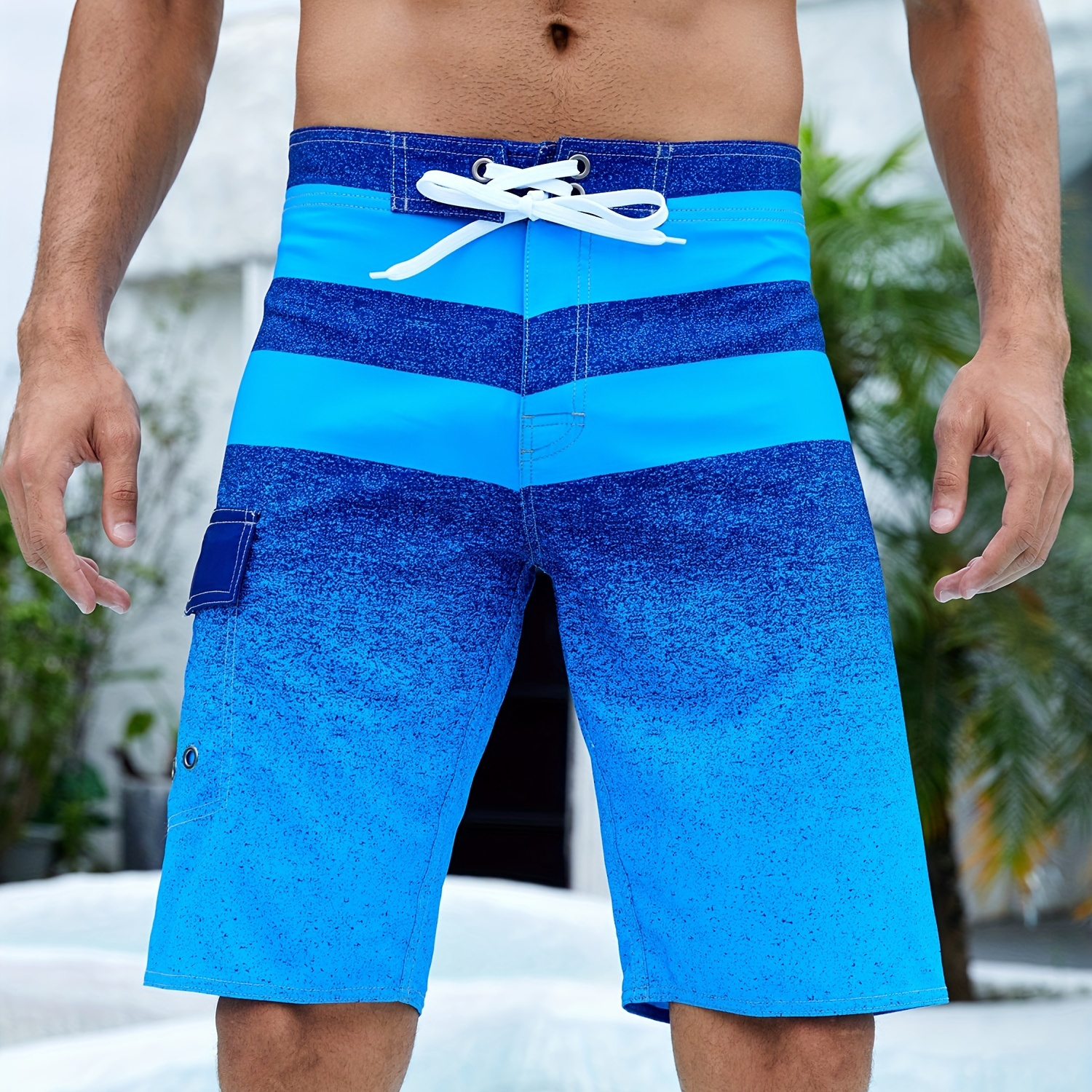 Stripe Print Beach Shorts, Quick-drying Drawstring Men's Swim Trunks, Men's Swimwear, Swim Shorts For Summer Beach Pool