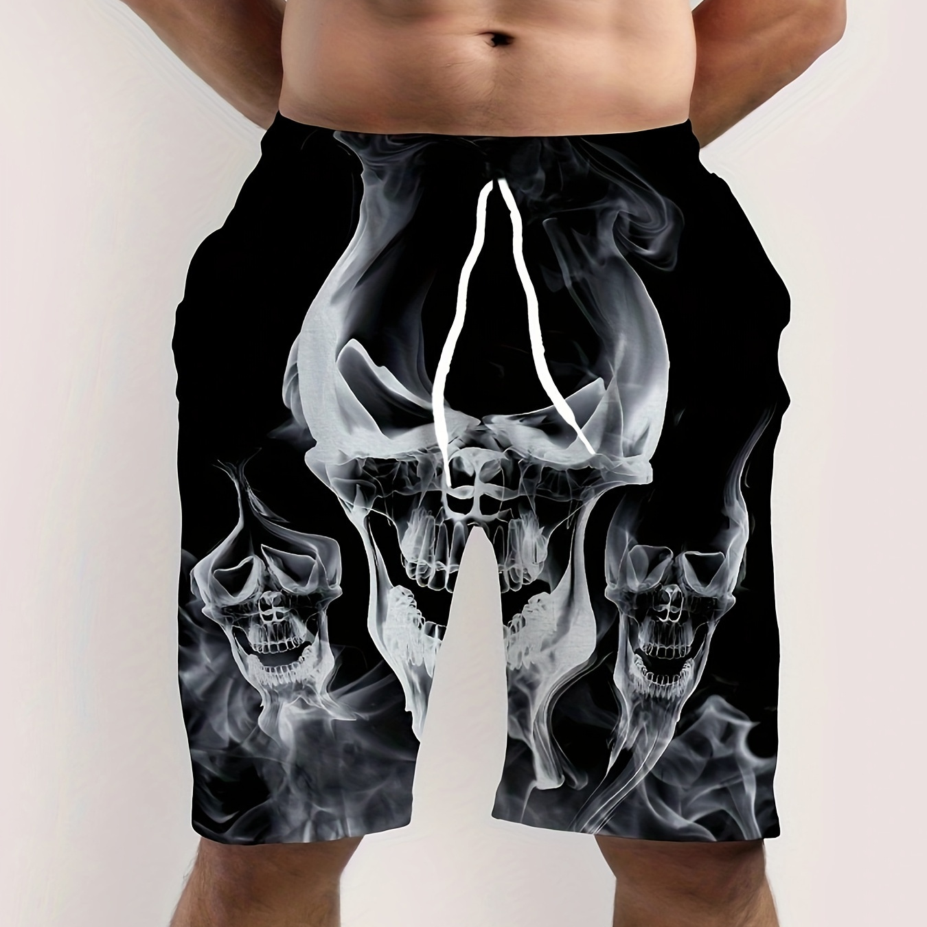 

Men's Casual Skull Print Active Shorts, Chic Street Style Beach Shorts For Summer