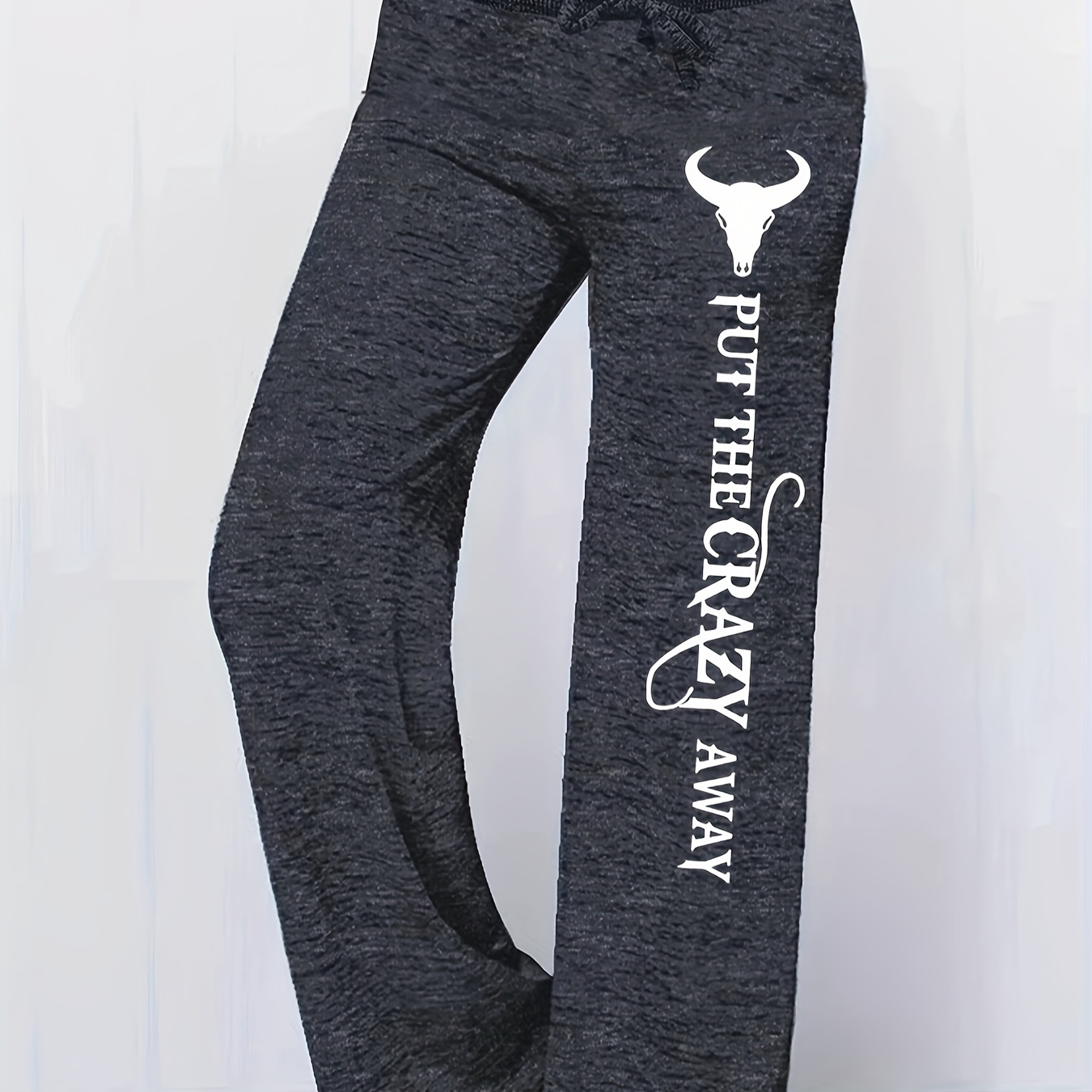 

Cow Head Print Elastic Waist Pants, Casual Loose Straight Leg Drawstring Pants, Women's Clothing