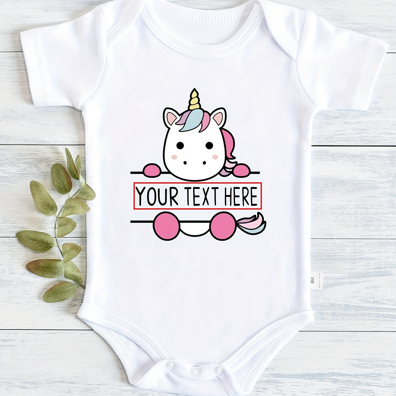 

Baby Girls' Custom Cartoon Unicorn Graphic Print Onesie, Casual & Comfy Short Sleeve Crew Neck Cotton Romper For Spring & Summer, Toddler Girls' Personalized Clothing