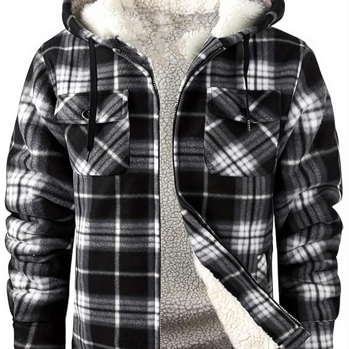 

Men's Fleece-lined Hooded Jacket - Casual Full Zip Winter Coat With Sherpa Lining, Long Sleeves