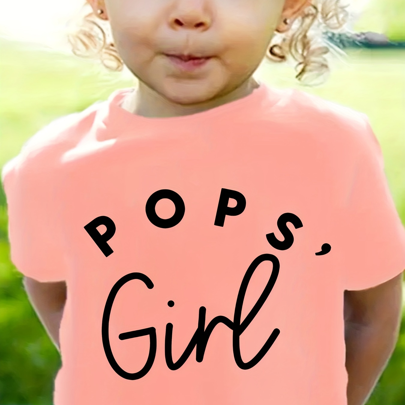 

pops, Girl" Letter Printed Girls T-shirt, Cute Casual Girls' Summer Round Neck Short Sleeve Top