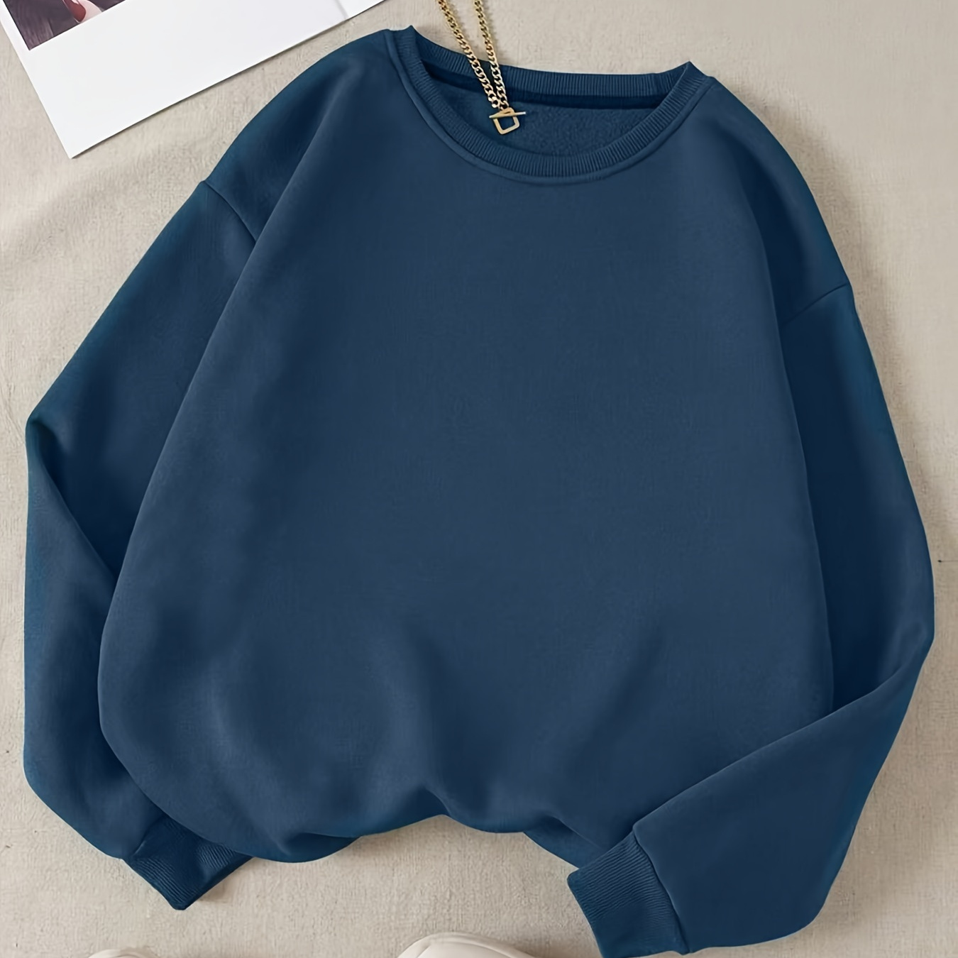 

1pc Sweatshirt Doublé en Uni - , , Longues, Col Rond, Tissu Extensible, Non , Lavable en , la & Hiver / Adultes