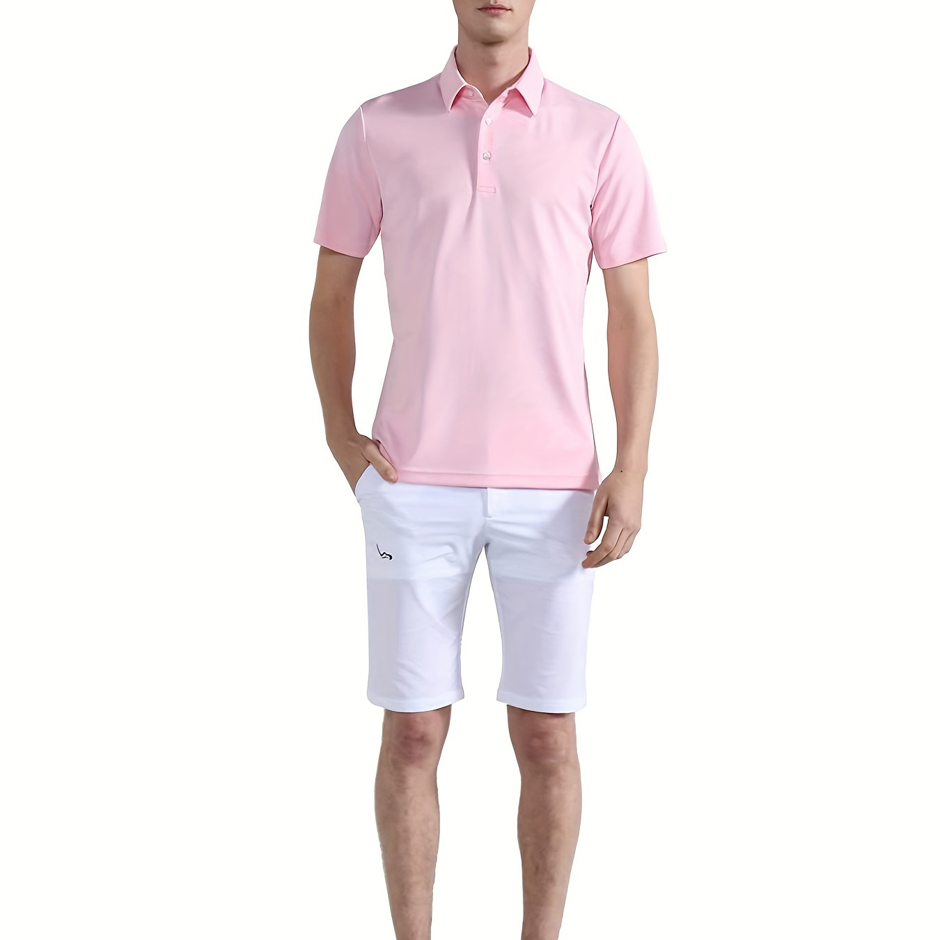 

Men's Plain Color Casual Turndown Collar Shirt, Male Short Sleeve Top, Sports Leisure Soft Adult Tennis Clothing For Outdoor
