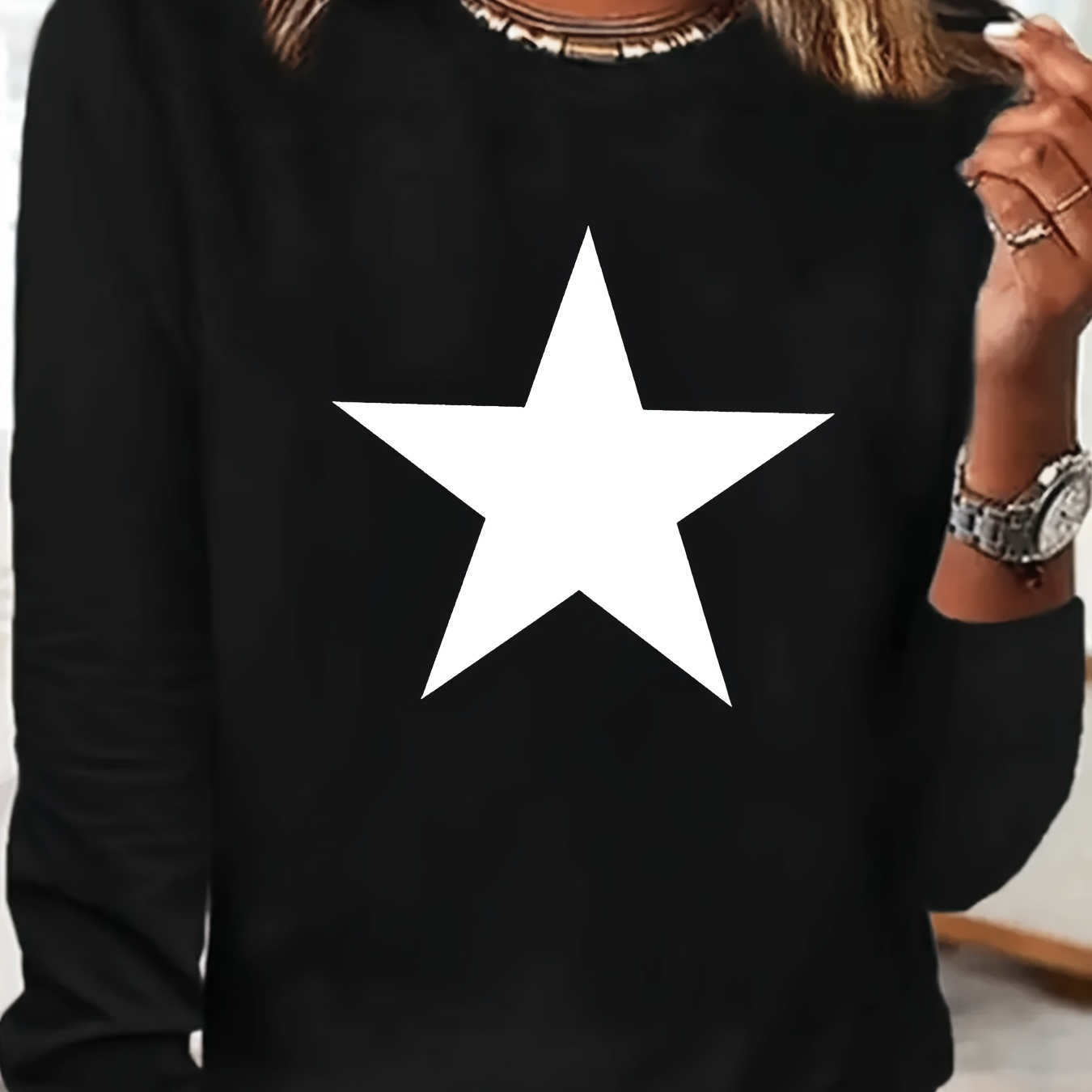 

Women's Simple Star Print Graphic Casual Sports Long Sleeve Crew Neck T-shirt