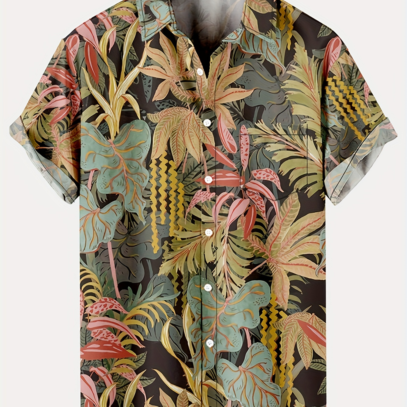 

Plus Size Lapel Mens Tropical Plant Pattern Print Hawaiian Shirt Button Down Shirts, Top Blouse Shirts, Short Sleeve, Button Down Shirts