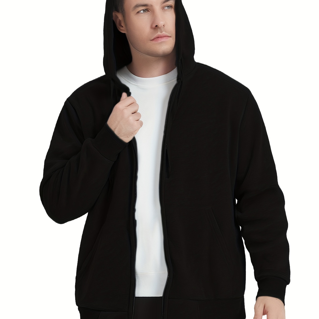 Plus Size Men's Solid Hooded Jacket For Spring/autumn, Oversized Trendy Long Sleeve Cardigan Sweatshirt For Males, Men's Clothing