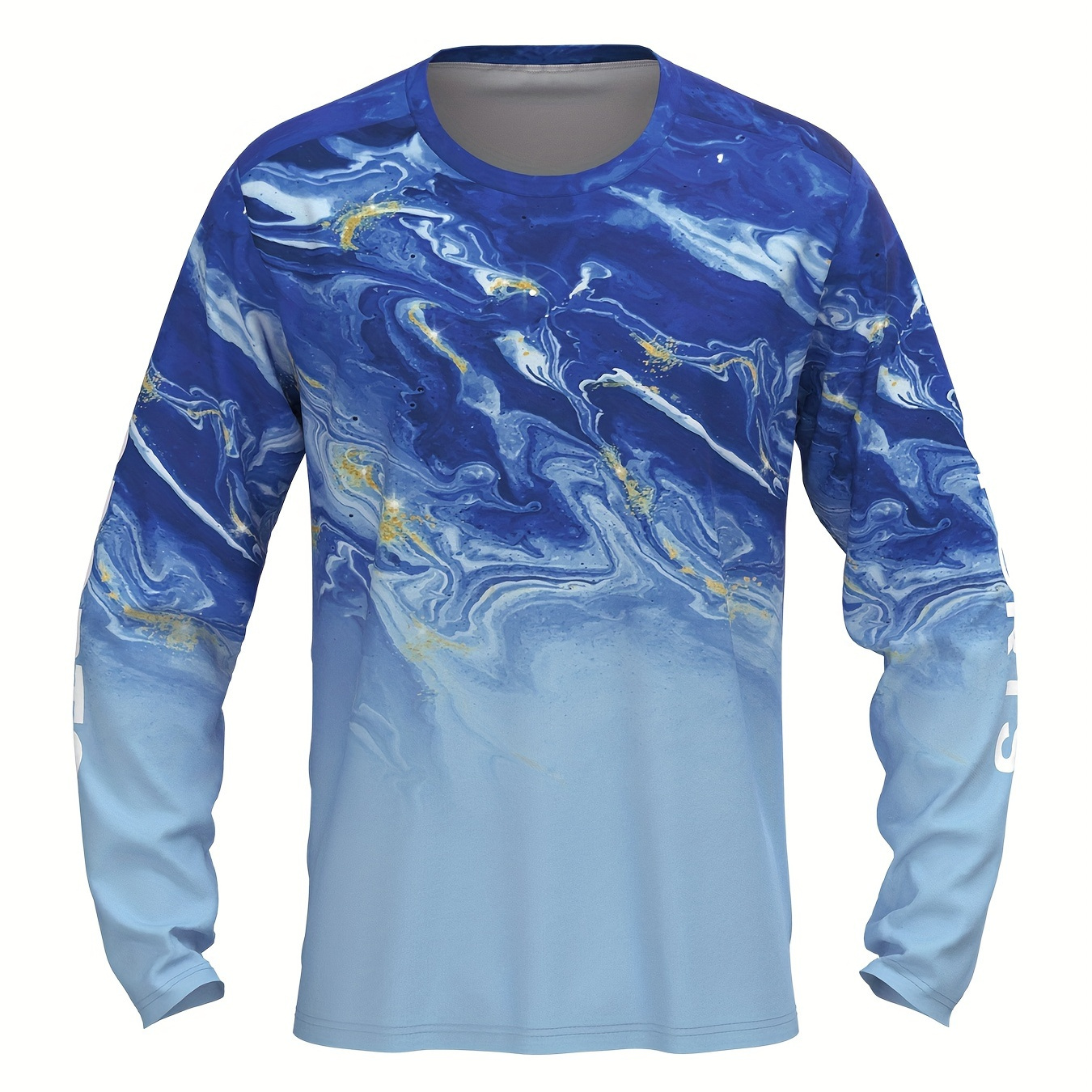 

Men's Sea Graphic Print Sun Protection Shirt, Quick Dry Long Sleeve Crew Neck Rash Guard For Fishing Hiking Outdoor