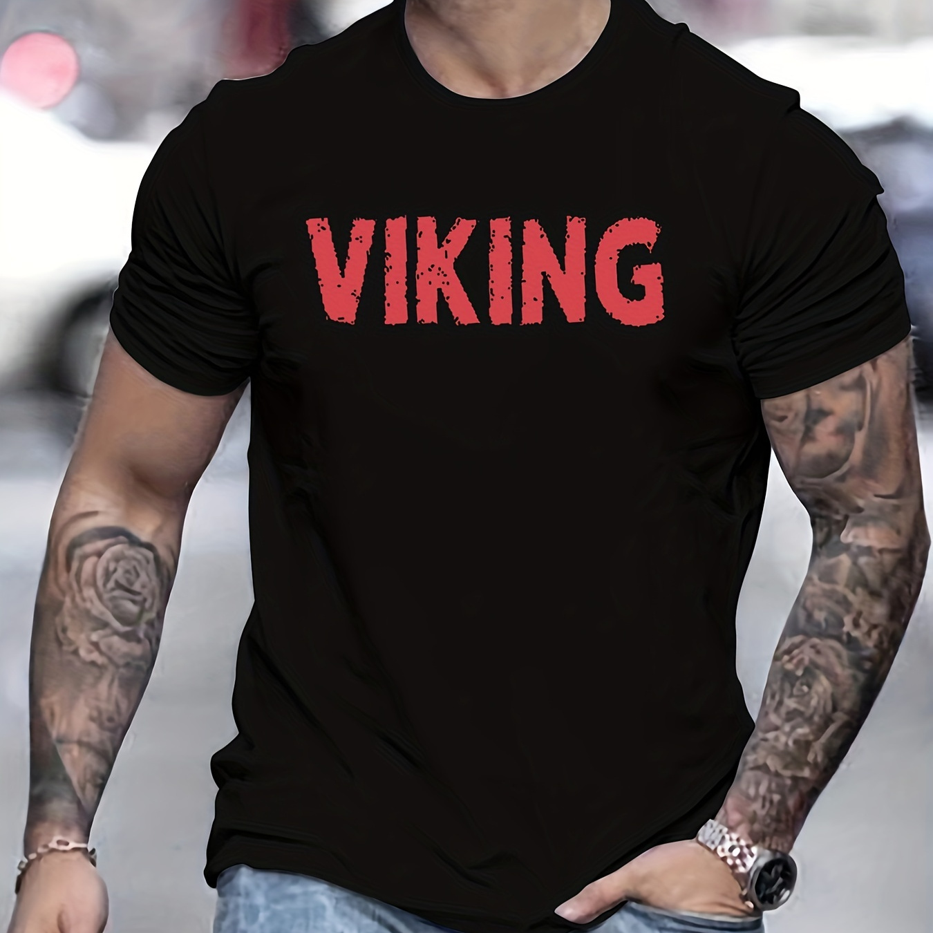 

viking" Pattern Print Men's Comfy T-shirt, Graphic Tee Men's Summer Outdoor Clothes, Men's Clothing, Tops For Men, Gift For Men