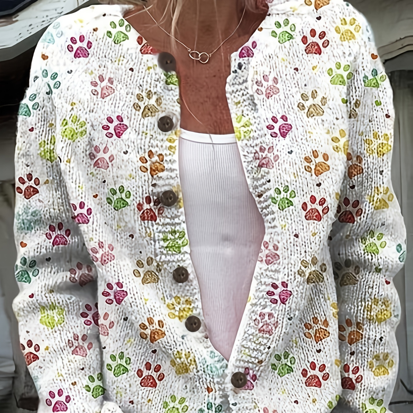 

Cardigan décontracté avec imprimé 3D de pattes de chien colorées