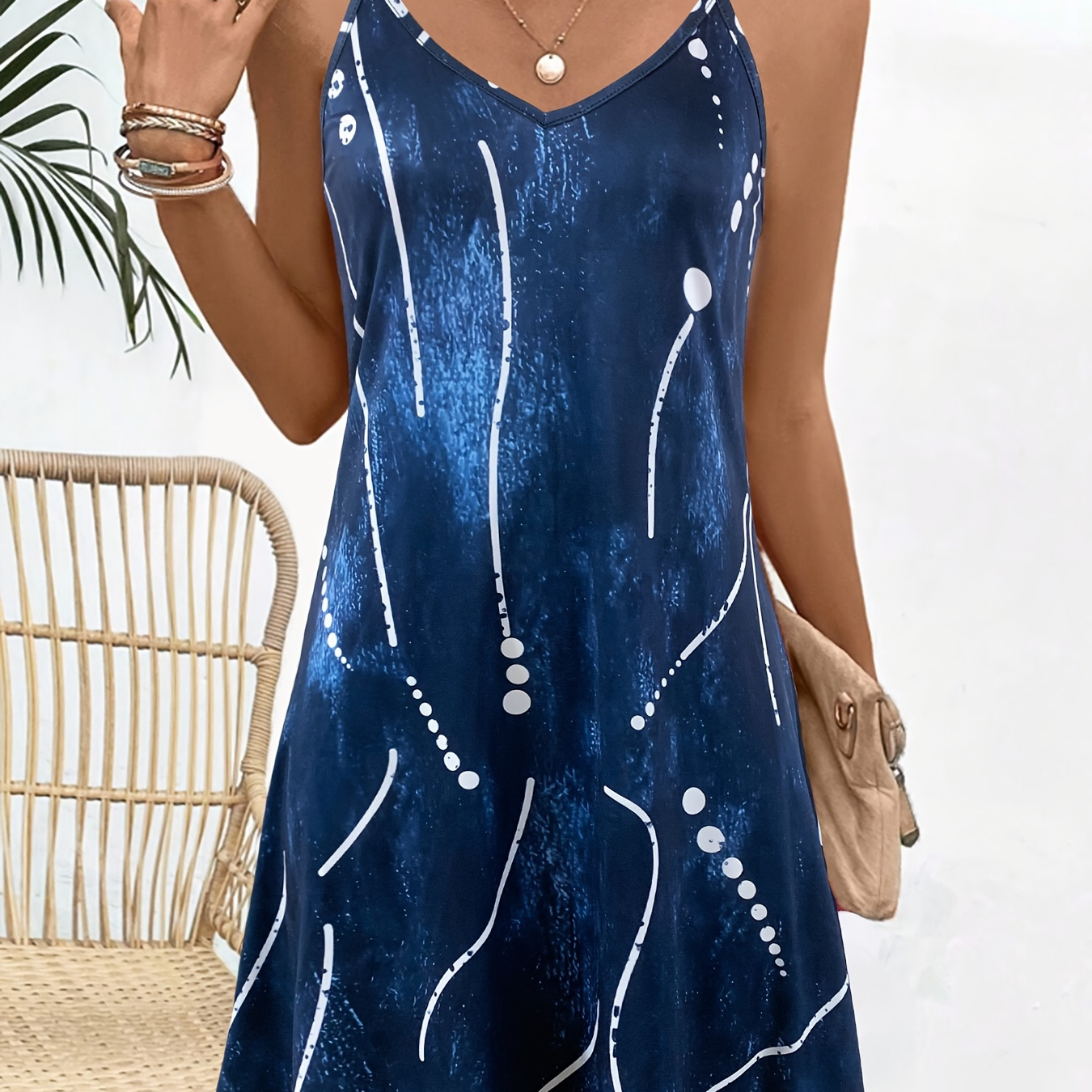 

Geo Print Spaghetti Strap Dress, Casual Sleeveless Dress For Spring & Summer, Women's Clothing