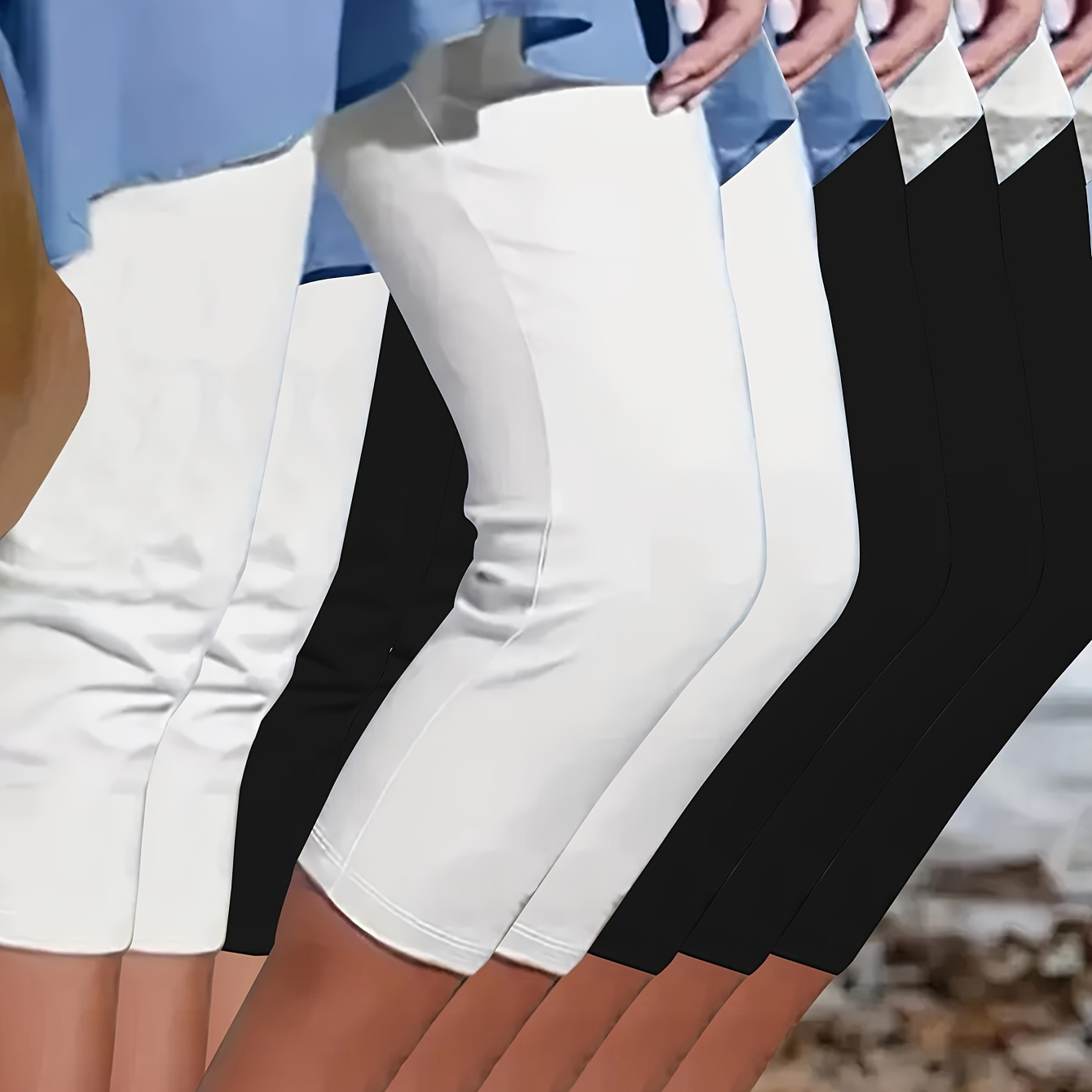 

Plus Size Solid Skinny Capris Leggings 5 Packs, Casual Crop Leggings For Spring & Summer, Women's Plus Size Clothing