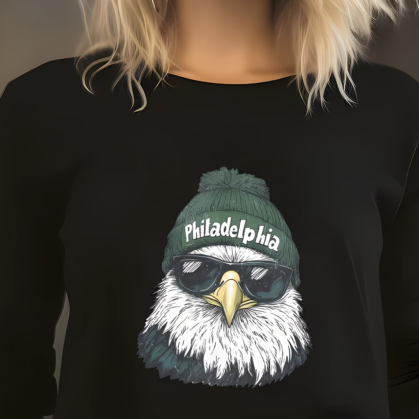 

Vintage Philadelphia Birds Long Sleeve T-shirt - Casual Crew Neck, Soft Polyester , Machine Washable - Women'