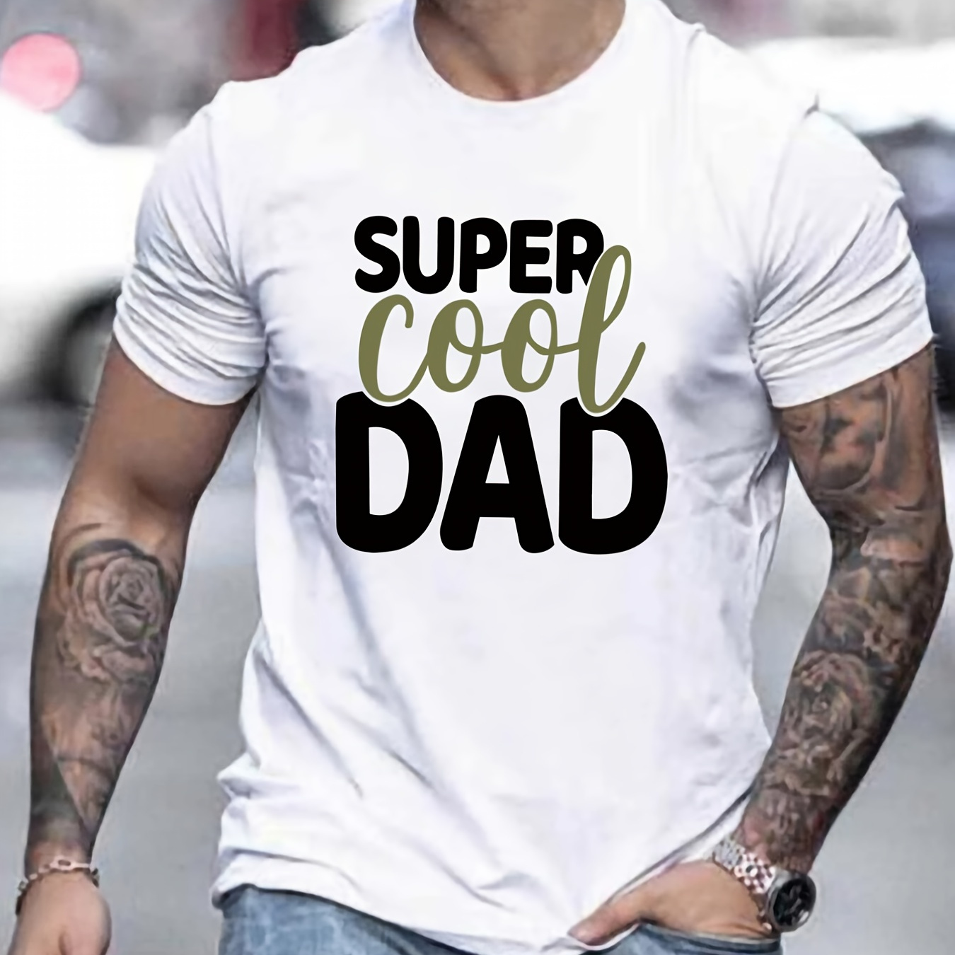 

'super Cool Day' Tee, Men's Casual Crew Neck T-shirt For Summer