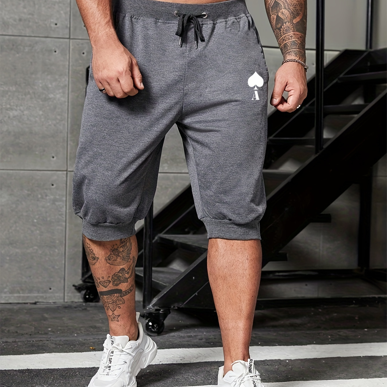 

Men's Casual Spade A Graphic Elastic Drawstring Plain Color Sports Short Pants, Oversized Shorts Plus Size