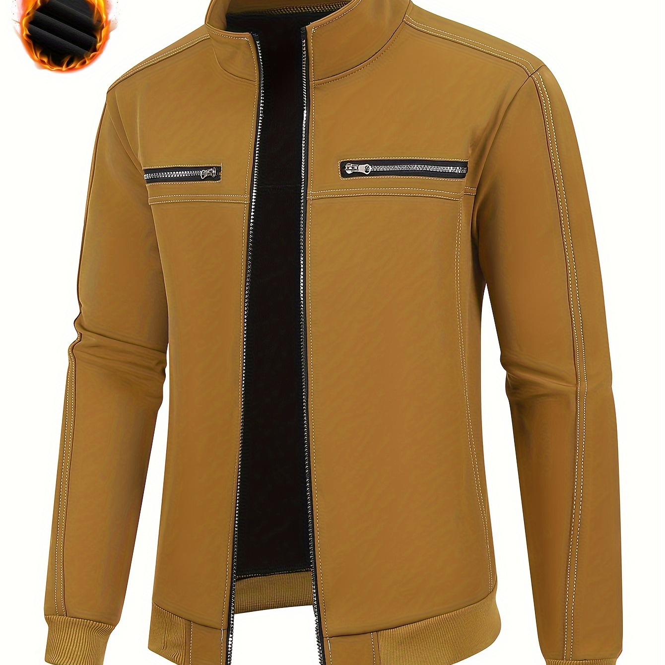 

Veste en polyester casual pour homme JK6031, style à fermeture éclair, taille régulière, manches longues, couleur unie, col de baseball, non extensible, port