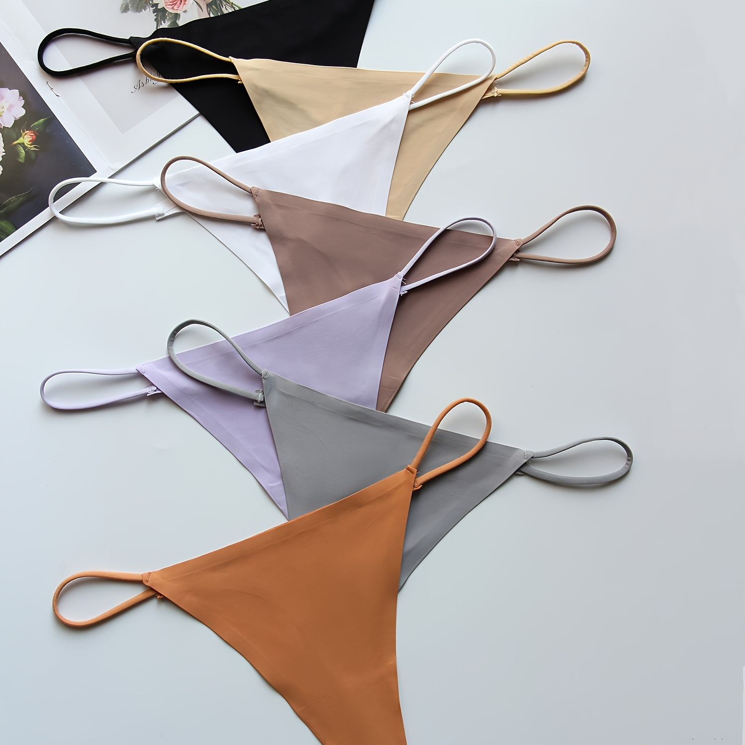 

7pcs Scallop Trim Thongs, Soft & Comfy Stretchy Intimates Panties, Women's Lingerie & Underwear
