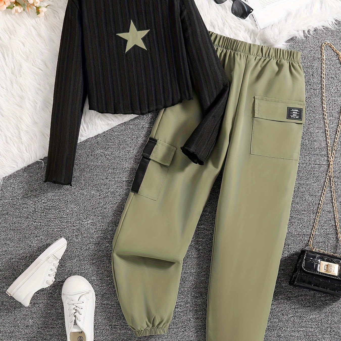 

2pcs/set, Rib-knit Long Top + Trousers - /fall Clothes, , ,