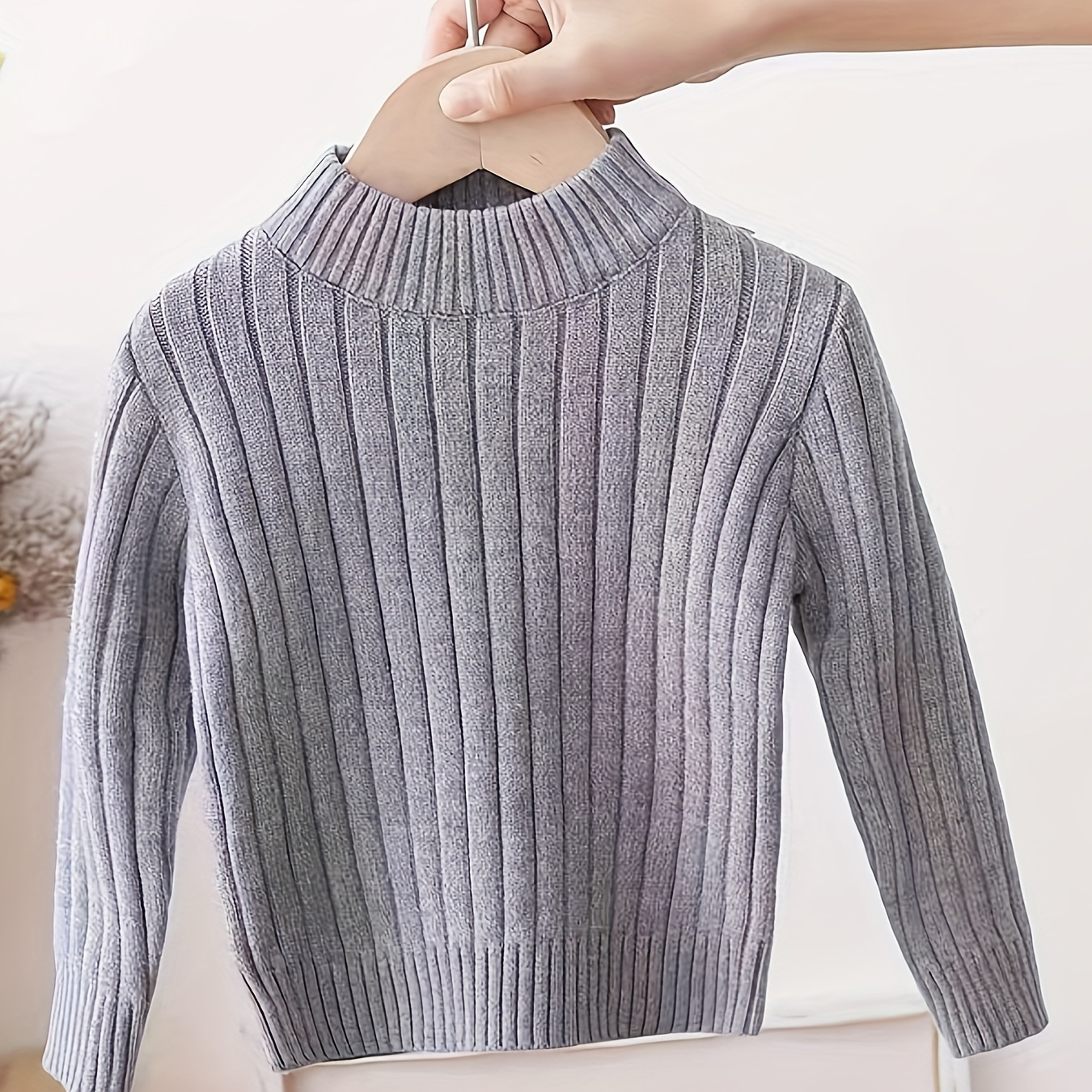 

1pc Kids Casual Mock Neck Sweater, Unisex Knit Pullover, Ribbed Jumper, Base Layer & Outerwear For Autumn/winter