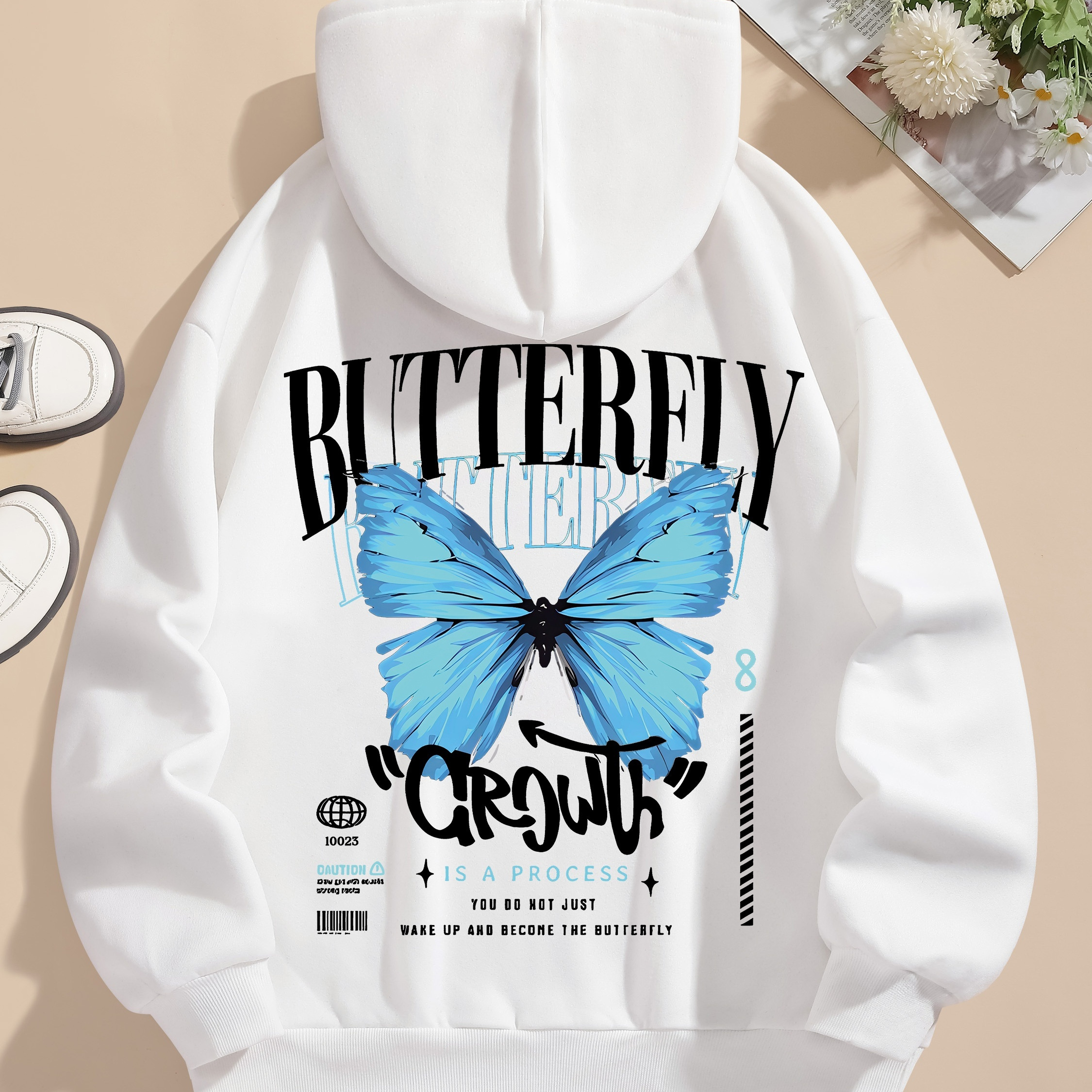 

Women's Casual Butterfly Print Hoodie - Long Sleeve, Drawstring, Polyester, Machine Washable - All