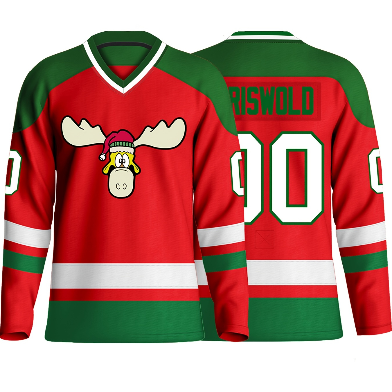 

Men's Embroidered Moose Hockey Jersey #00, Polyester V-neck Sports Jersey, Slight Stretch, Loose Fit, With For Casual, Training, Party, - Ice