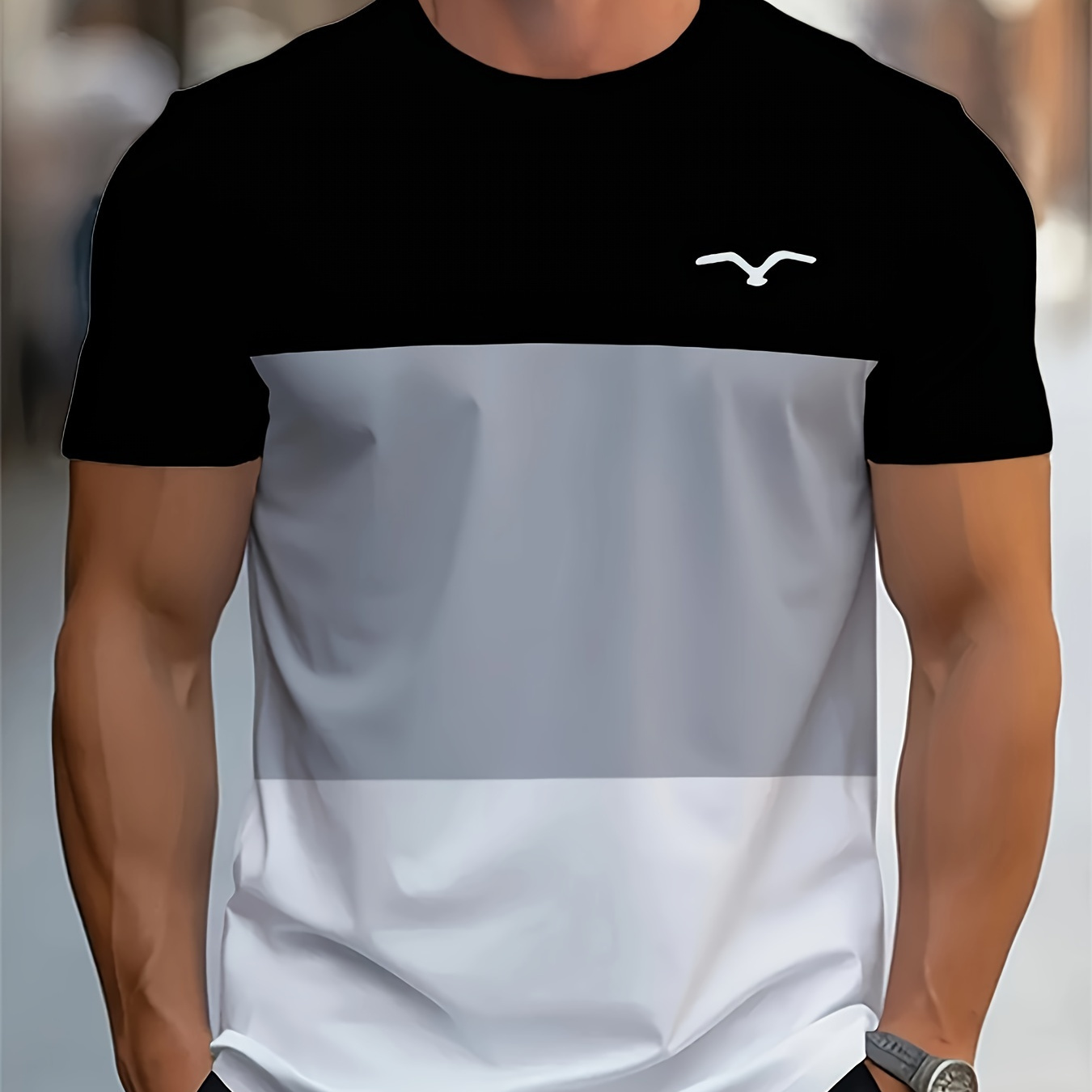 

Men' Round Neck Short Sleeve T-shirt - Casual Summer Sports Top, Polyester Knit Fabric, Adult Unisex,thin Version For Summer