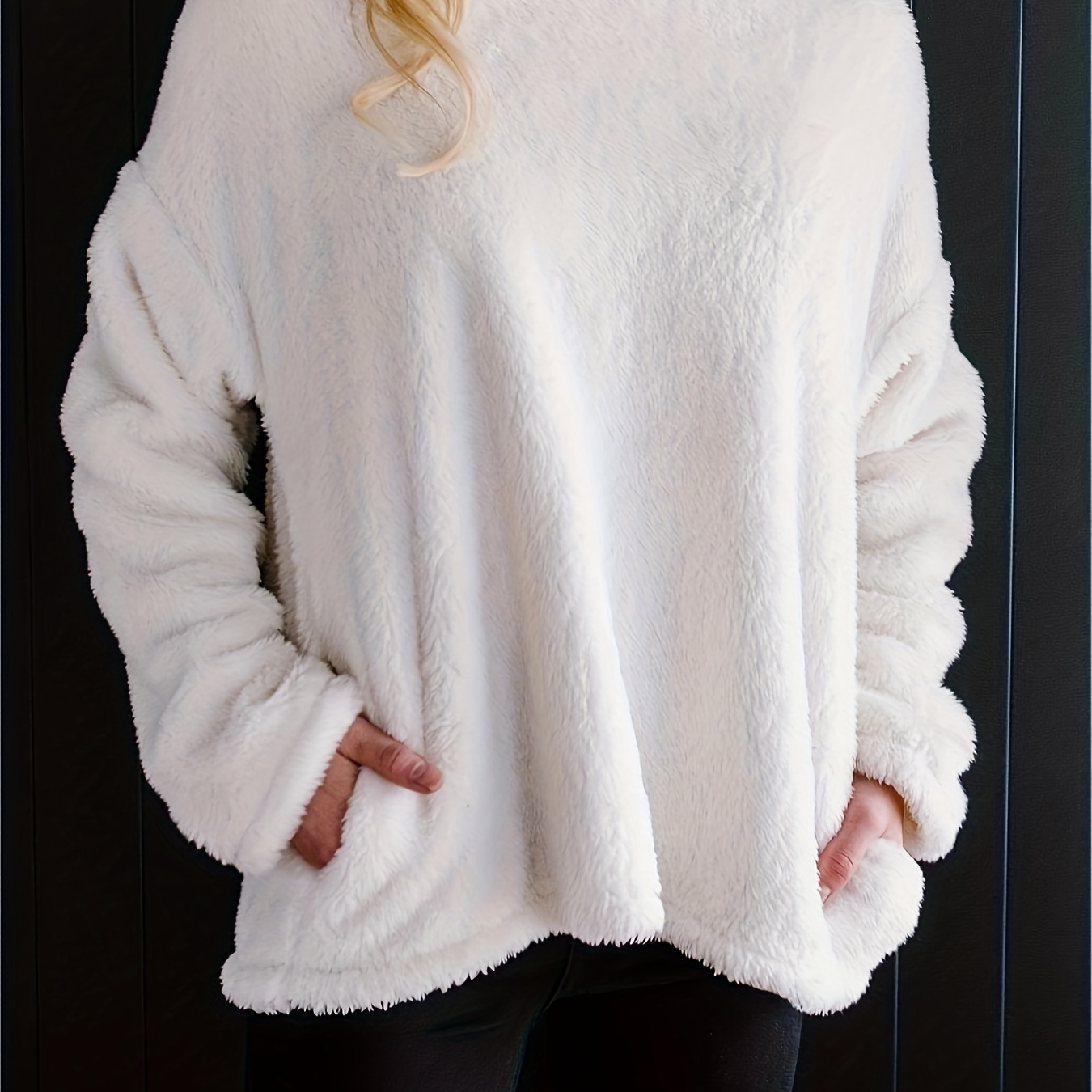 Solid Fuzzy Hoodie Casual Long Sleeve Warm Cozy Sweatshirt - Temu