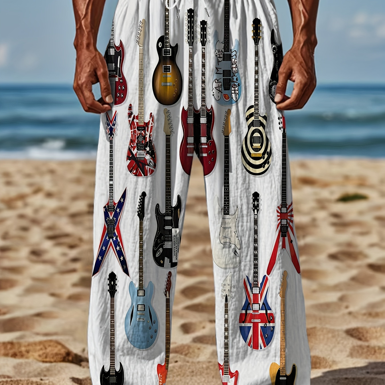 

Men'-inspired Guitar Pants - Loose Fit, Drawstring Waist, Polyester, Machine Washable