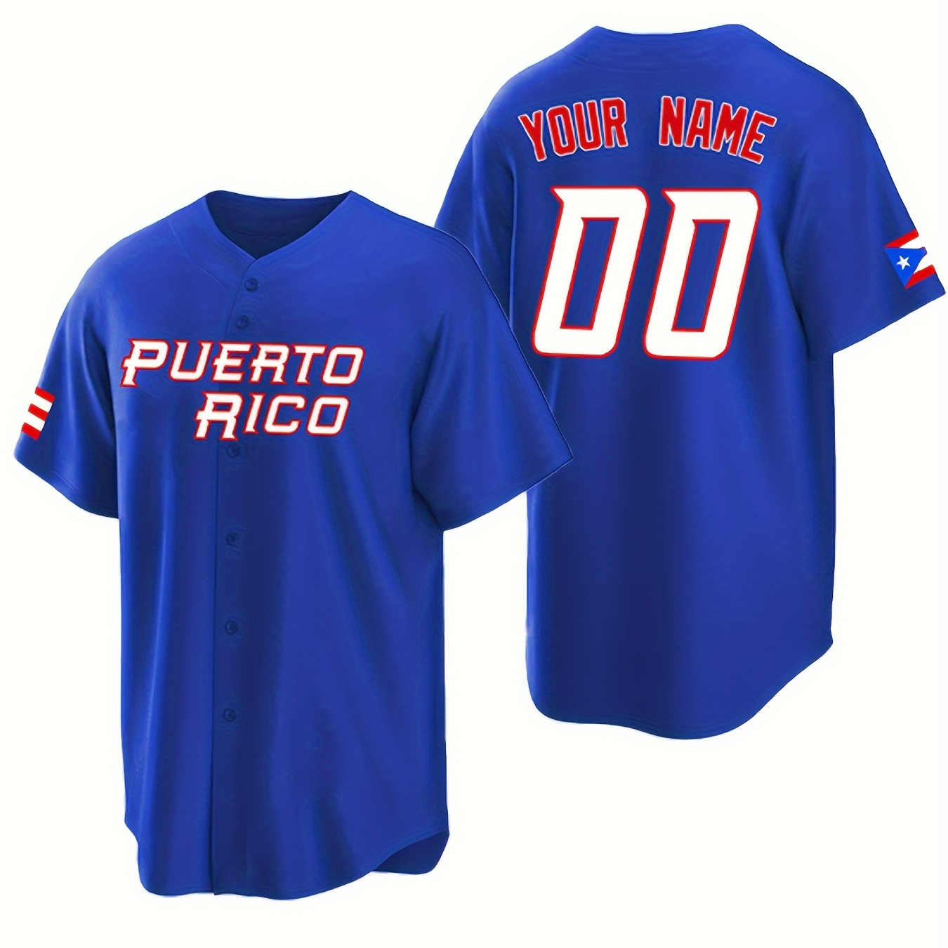 

Men's Personalized Custom Name & Numbers Baseball Jersey, Puerto Rico Graphic Print Baseball Jersey Shirt, Competition Party Training Button Up Shirt, Leisure Sports Personalized Clothing