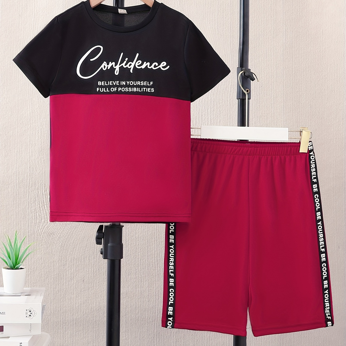 2pcs Summer Boys' T-Shirt and Shorts Set - Comfortable Elastic Waistband and Stylish Contrast Letter Print